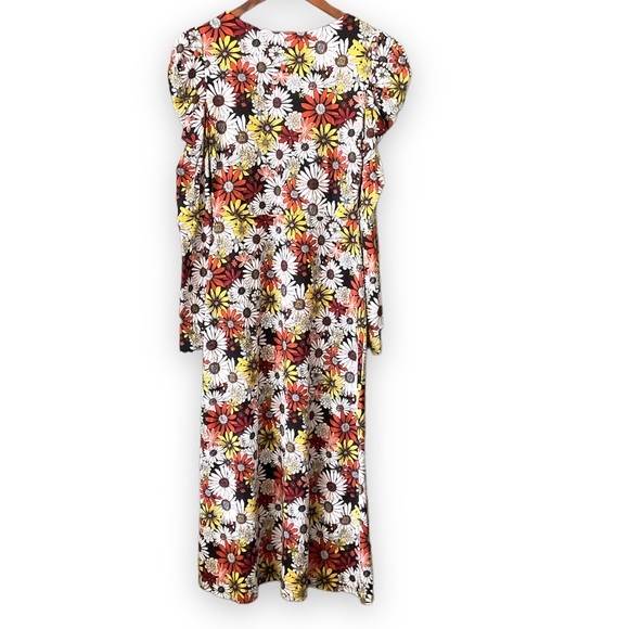 NWT WAYF Sunflower Floral Square Neck Puff Sleeve Midi Dress Small - Picture 3 of 8
